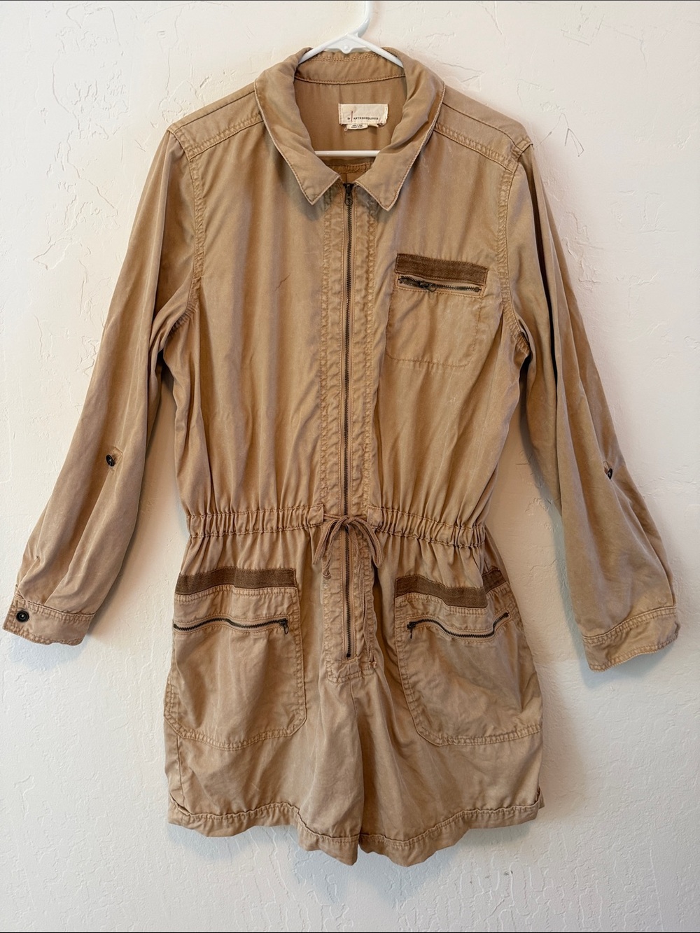 Anthropologie Women's Utility Romper Shorts Jumpsuit - Tan